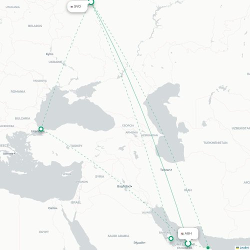 Mapa de vuelo directo Abu Dabi - Moscú