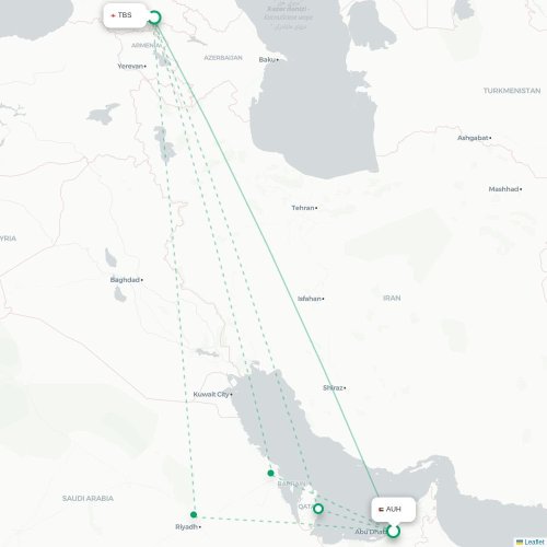 Mapa de vuelo directo Abu Dabi - Tiflis