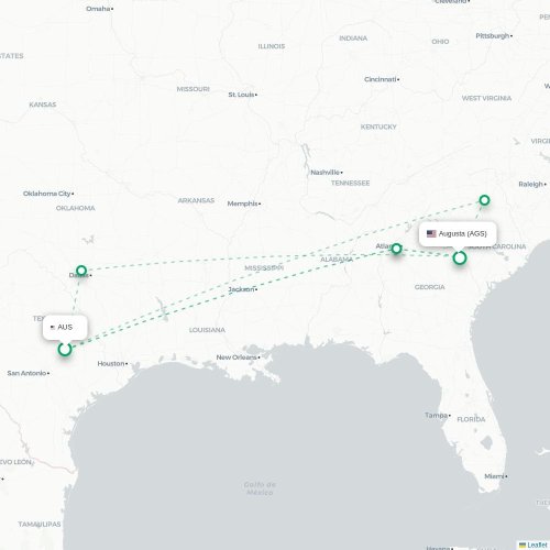 Mapa de vuelo directo Austin - Augusta
