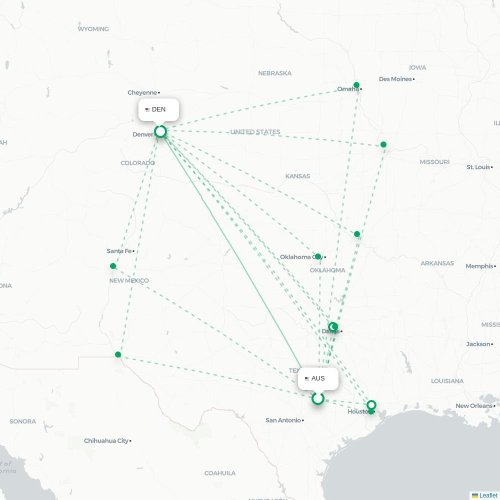 Mapa de vuelo directo Austin - Denver