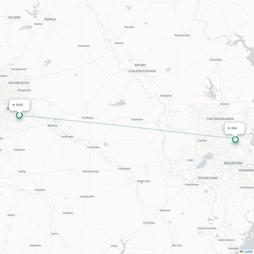 Mapa de vuelo directo Austin - Houston