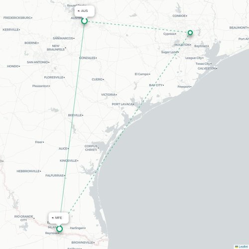 Mapa de vuelo directo Austin - McAllen