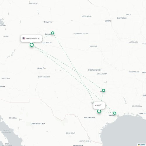 Mapa de vuelo directo Austin - Montrose