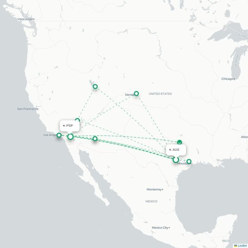 Mapa de vuelo directo Austin - Palm Springs