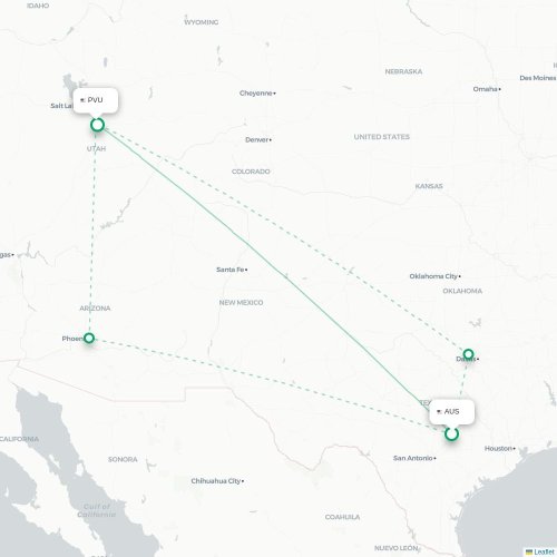 Mapa de vuelo directo Austin - Provo