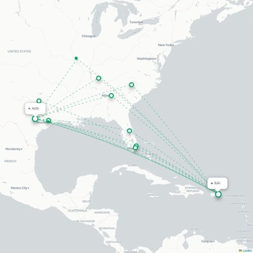 Mapa lotu bezpośredniego Austin – San Juan