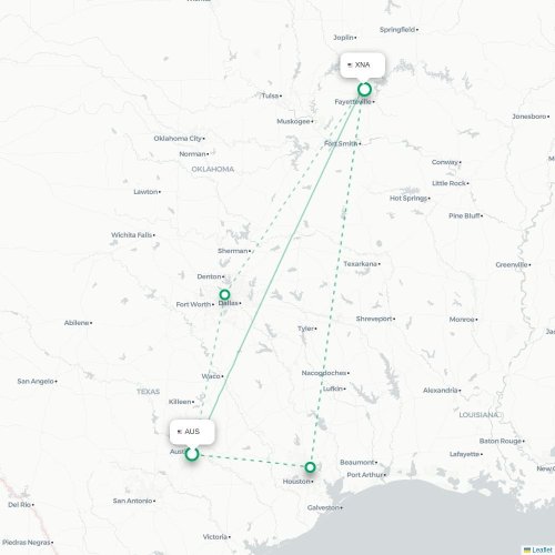 Mapa de vuelo directo Austin - Fayetteville