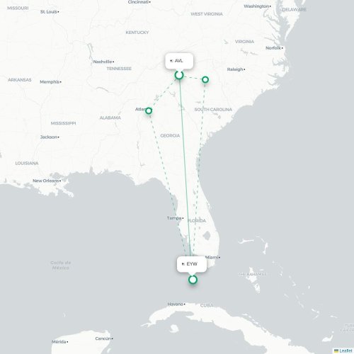 Mapa de vuelo directo Asheville - Cayo Hueso