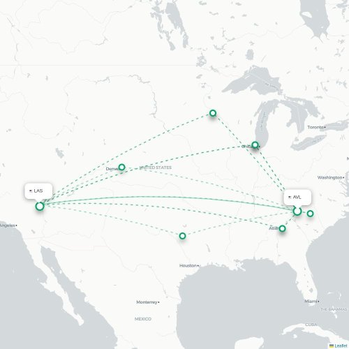 Mapa de vuelo directo Asheville - Las Vegas