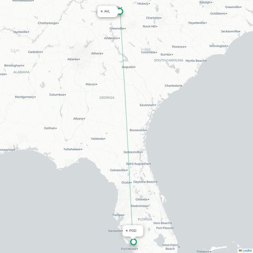 Mapa de vuelo directo Asheville - Punta Gorda