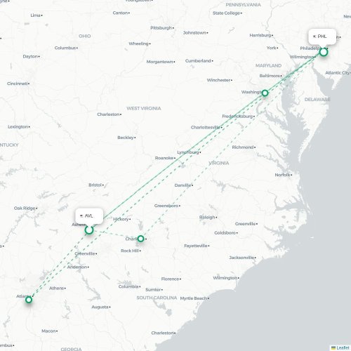 Asheville - Philadelphie carte du vol direct
