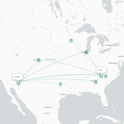 Mapa de vuelo directo Asheville - Phoenix