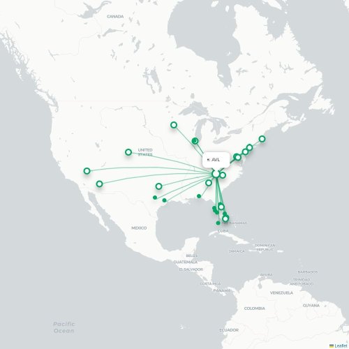 Mapa de vuelo directo Asheville - Orlando