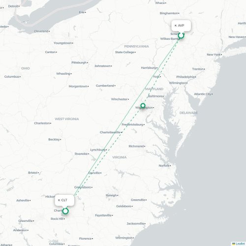 Mapa lotu bezpośredniego Scranton – Charlotte