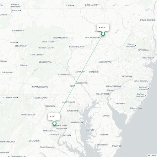 Mapa lotu bezpośredniego Scranton – Waszyngton