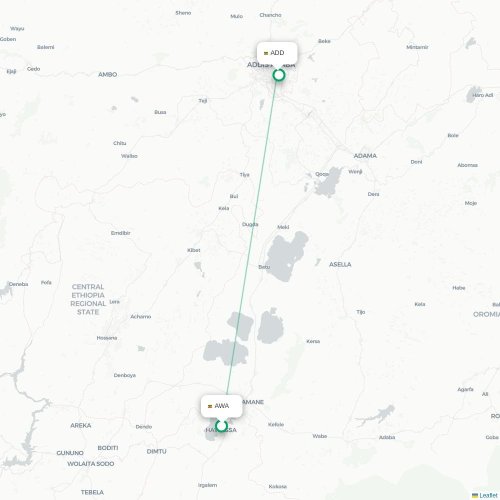 Awassa - Addis Abeba carte du vol direct