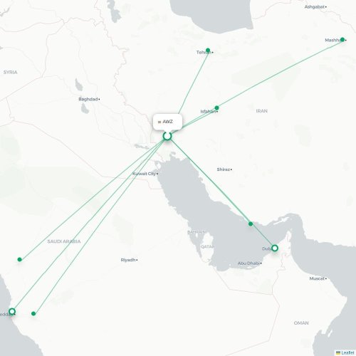 Mapa de vuelo directo Ahwaz - Medina