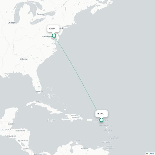 Mapa de vuelo directo The Valley - Baltimore