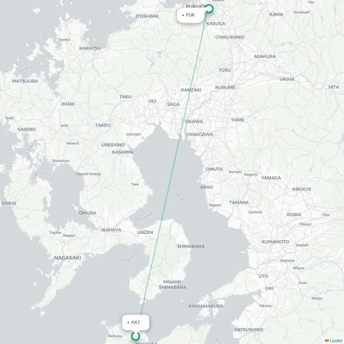 Mapa lotu bezpośredniego Amakusa – Fukuoka