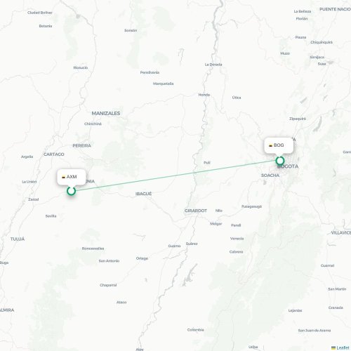 Mapa de vuelo directo Armenia - Bogotá