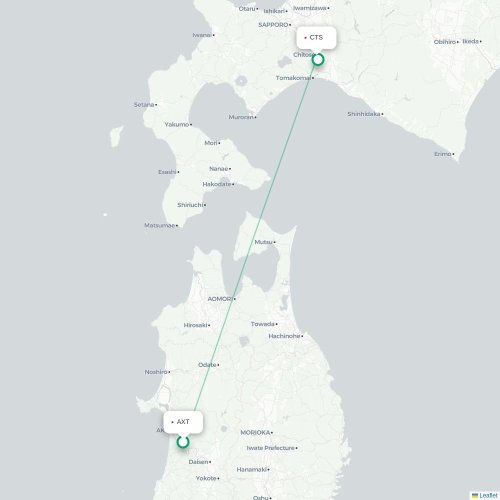 Mapa lotu bezpośredniego Akita – Sapporo
