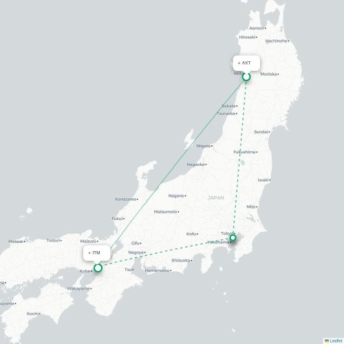 Mapa lotu bezpośredniego Akita – Osaka