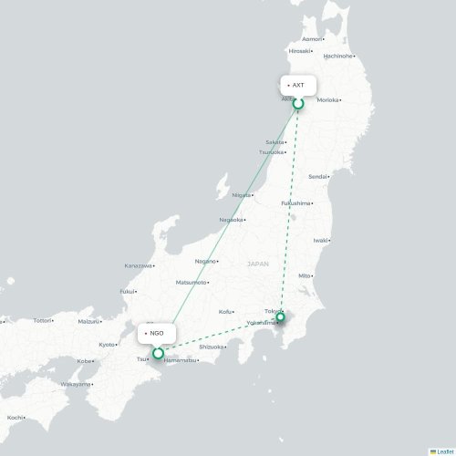 Mapa lotu bezpośredniego Akita – Nagoja