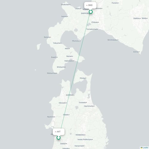 Mapa lotu bezpośredniego Akita – Sapporo