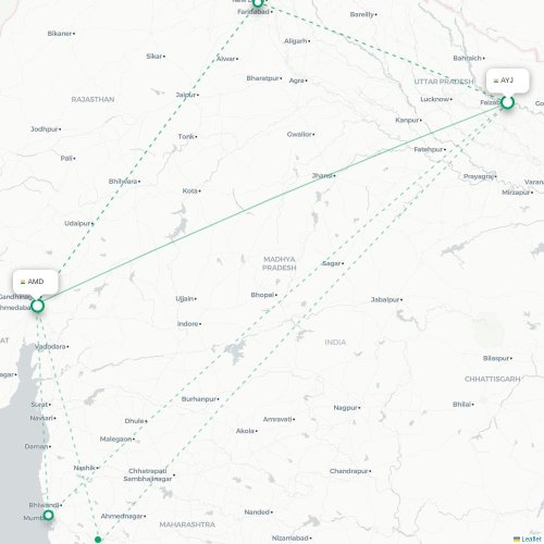 Mapa de vuelo directo Faizābād - Ahmedabad