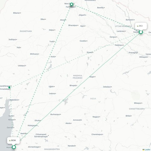 Mapa de vuelo directo Faizābād - Bombay