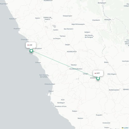 Mapa lotu bezpośredniego Ayacucho – Lima