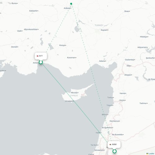 Antalya - Amman karta över direktflyg