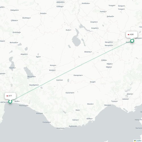 Mapa de vuelo directo Antalya - Kayseri