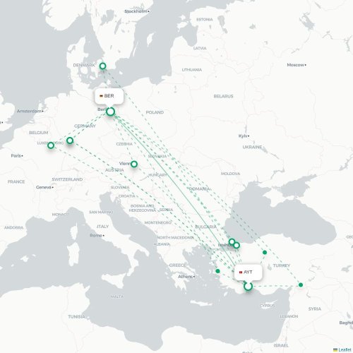 Mapa de vuelo directo Antalya - Berlín