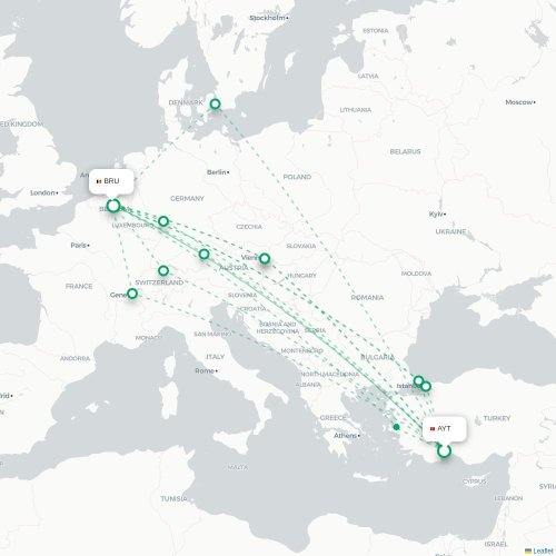 Antalya - Brussel kaart van rechtstreekse vlucht