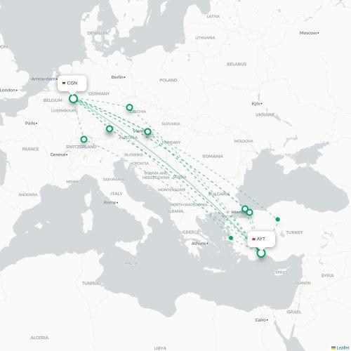 Mapa de vuelo directo Antalya - Colonia