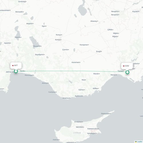 Mapa de vuelo directo Antalya - Tarso