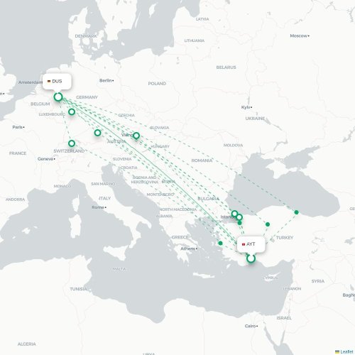 Mapa de vuelo directo Antalya - Düsseldorf