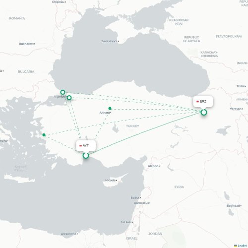 Mapa de vuelo directo Antalya - Erzurum