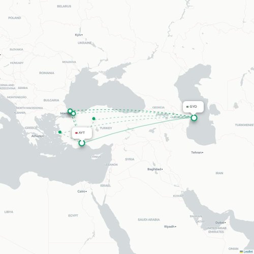 Mapa de vuelo directo Antalya - Bakú