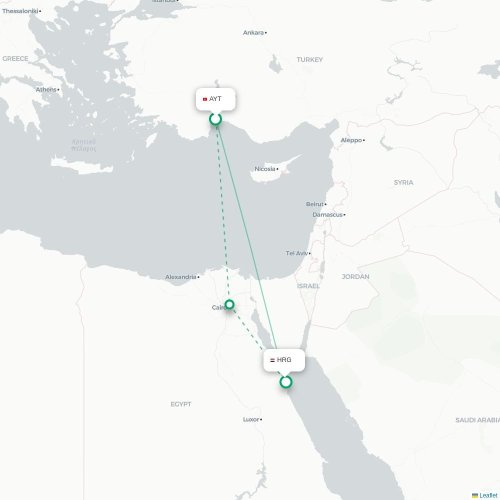 Mapa de vuelo directo Antalya - Hurgada
