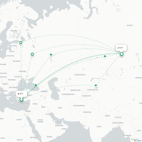 Mapa de vuelo directo Antalya - Krasnoyarsk