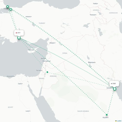 Mapa lotu bezpośredniego Antalya – Kuwejt