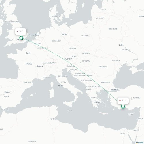 Mapa de vuelo directo Antalya - Londres