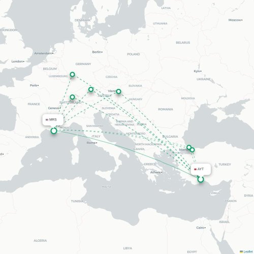 Mapa de vuelo directo Antalya - Marsella