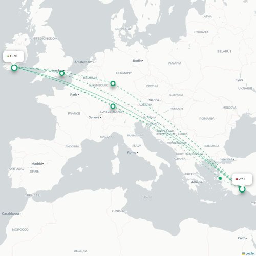 Mapa lotu bezpośredniego Antalya – Cork