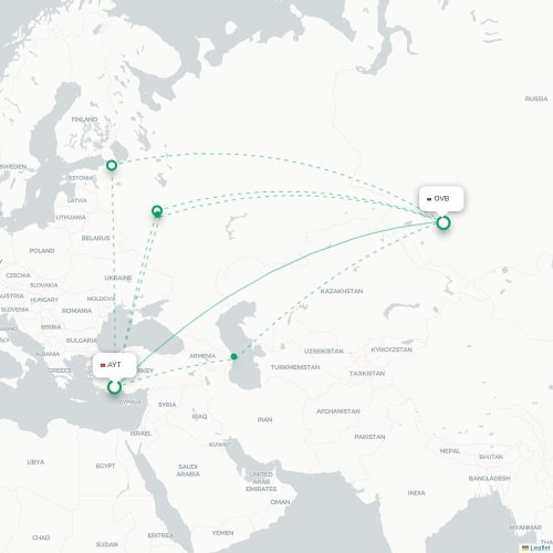 Mapa de vuelo directo Antalya - Novosibirsk
