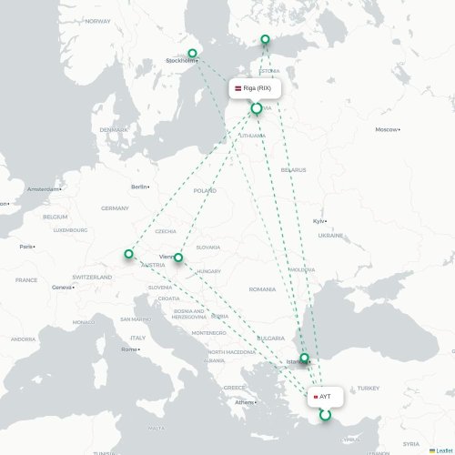 Antalya - Riga karta över direktflyg