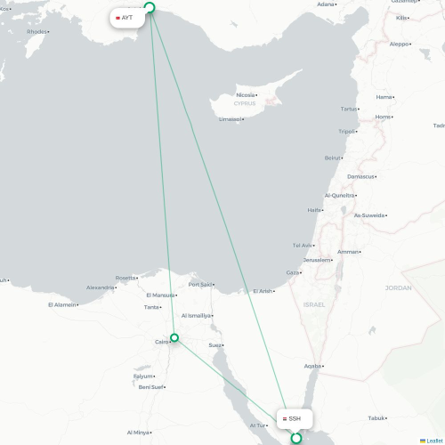 Mapa de vuelo directo Antalya - Sharm el-Sheij
