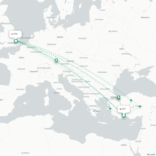 Mapa de vuelo directo Antalya - Londres